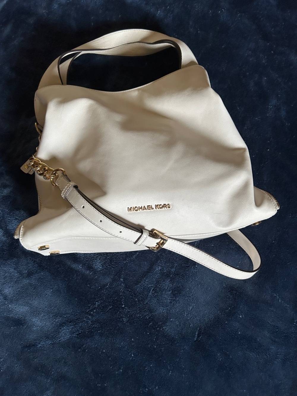 Michael Kors Optic White Large Leather Shoulder Bag with Gold Hardware